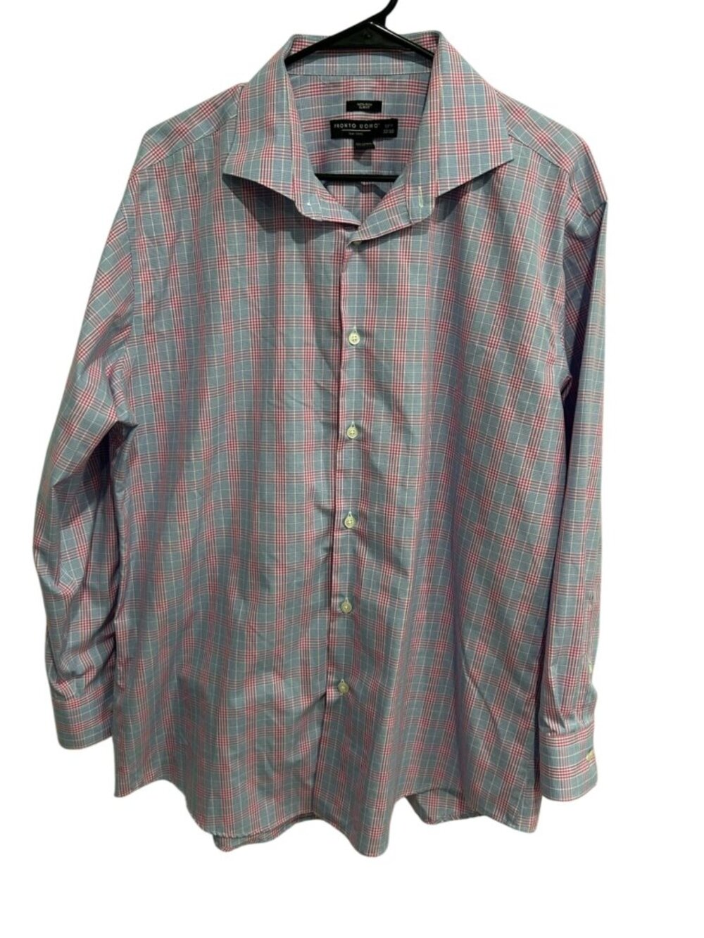 Pronto Uomo 32 33 Slim Fit Non-Iron Plaid Dress Shirt Modern Organic Hygge